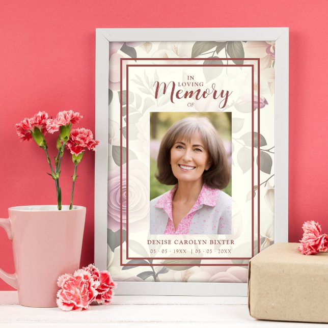 Póster Efecto de cosecha romántico floral (Romantic Floral Vintage Effect Funeral Photo Poster.)