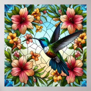 Póster Efecto de vidrio emplomado de colibrí elegante