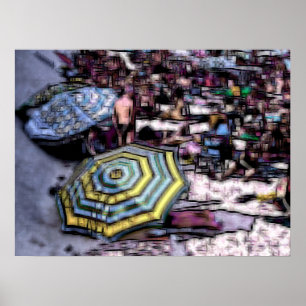 Póster Efecto digital de playa de "impresión" de estilo