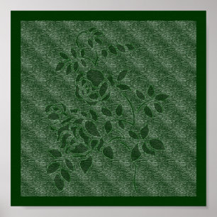 Póster Efecto Grabado en relieve Rosas de esténcil verde 