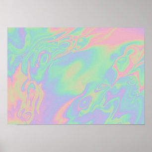 Póster Efecto holográfico moderno Script Rainbow Pastel