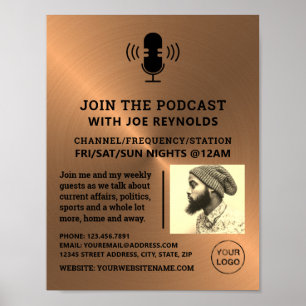 Póster Efecto Metalizado de oro Rosa, Podcaster, Podcast