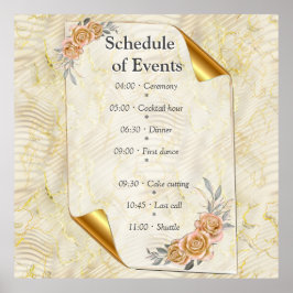 Póster Efecto ripeo elegante de oro y Rosas y pájaro