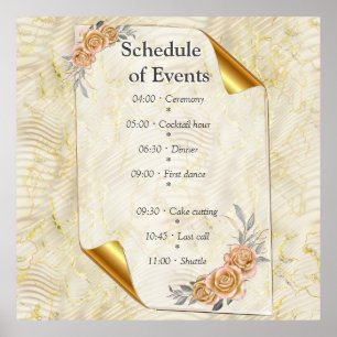 Póster Efecto ripeo elegante de oro y Rosas y pájaro