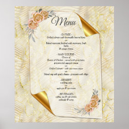 Póster Efecto ripeo elegante de oro y Rosas y pájaro