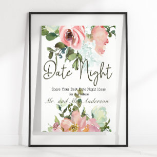 Póster Eggshell y Rubor Elegant Floral Date Rótulo noctur