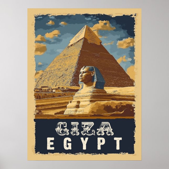 Póster Egipcio vintage: Gran Pirámide de Giza Travel (Frente)