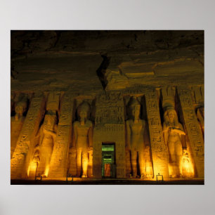 Póster Egipto, Abu Simbel, Fachada iluminada de la pequeñ