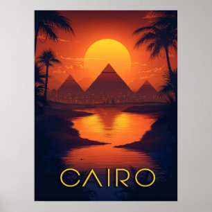 Póster Egipto Atardecer: Pirámides y río Nilo
