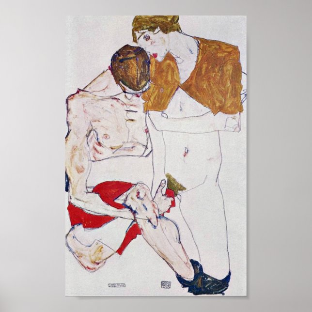 Póster Egon Schiele - Amantes (Frente)