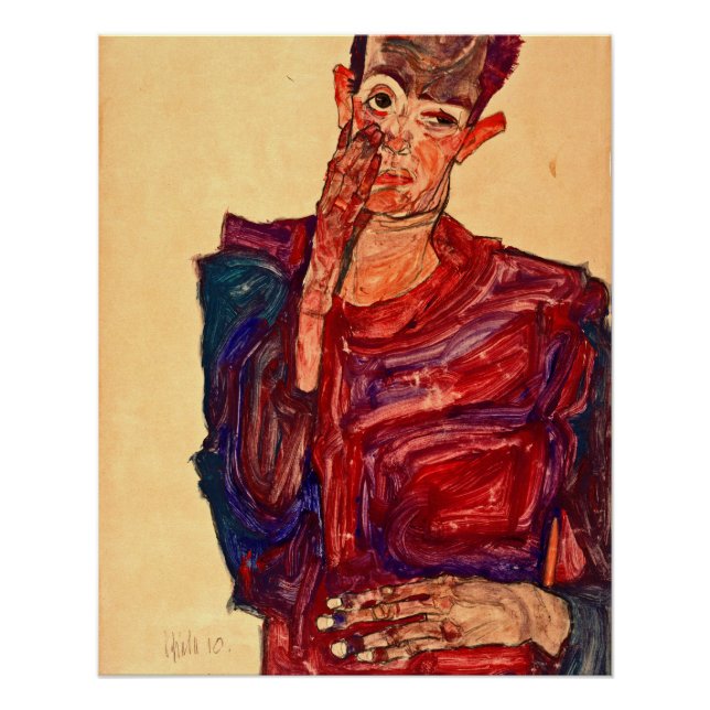 Póster Egon Schiele - Autoretrato Con Eyelid Extraído (Anverso)