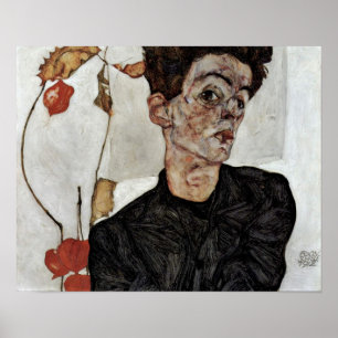 Póster Egon Schiele - autoretrato con farol de fruta