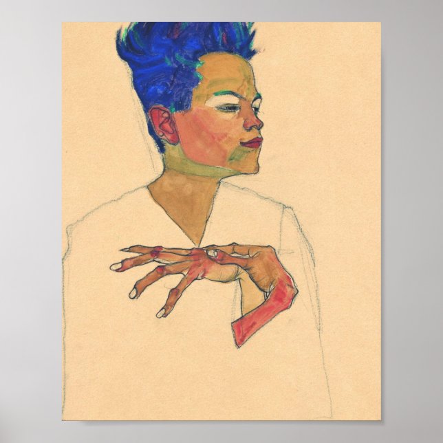 Póster Egon Schiele Autoretrato Con Las Manos En El Pecho (Frente)