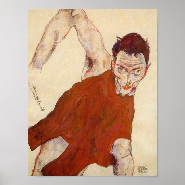 Póster Egon Schiele - Autoretrato En Un Jerkin Con Righ (Frente)