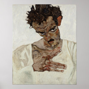 Póster Egon Schiele autorretrato con cabeza baja