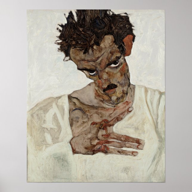 Póster Egon Schiele autorretrato con cabeza baja (Frente)