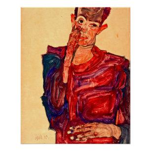 Póster Egon Schiele - autorretrato con el párpado tirado
