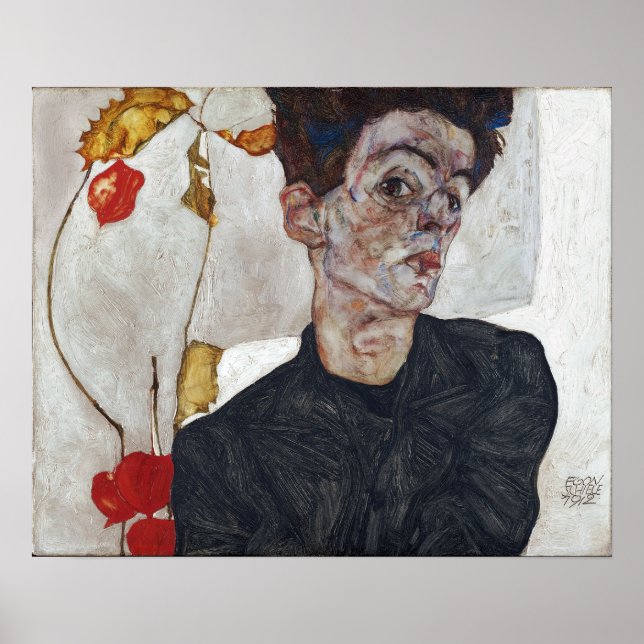 Póster Egon Schiele autorretrato con Physalis (Frente)