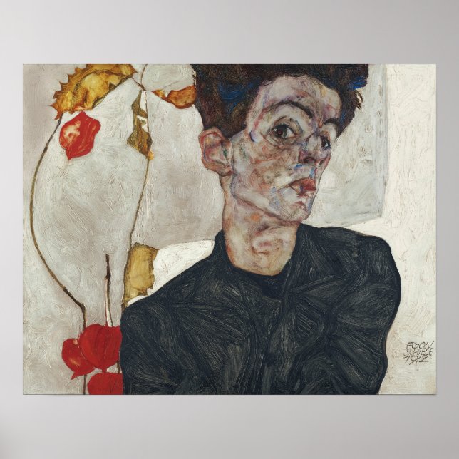 Póster Egon Schiele autorretrato con Physalis (Frente)