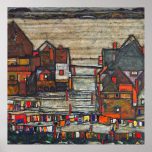 Póster Egon Schiele - Casas con lavandería