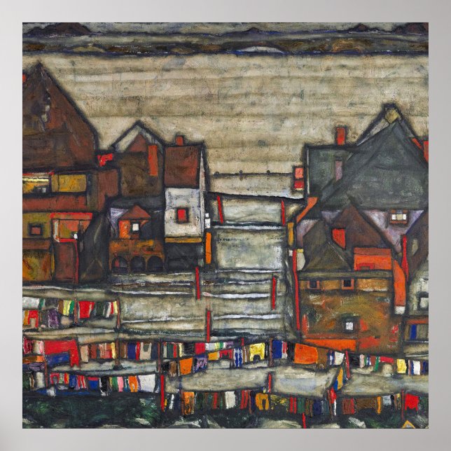 Póster Egon Schiele - Casas con lavandería (Frente)