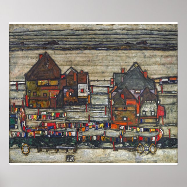 Póster Egon Schiele - Casas con lavandería (Frente)