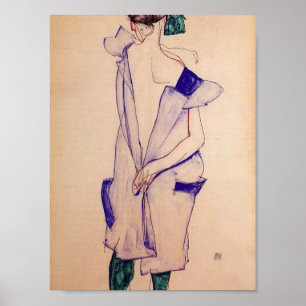 Póster Egon Schiele - Chica De Pie Con Vestido Azul