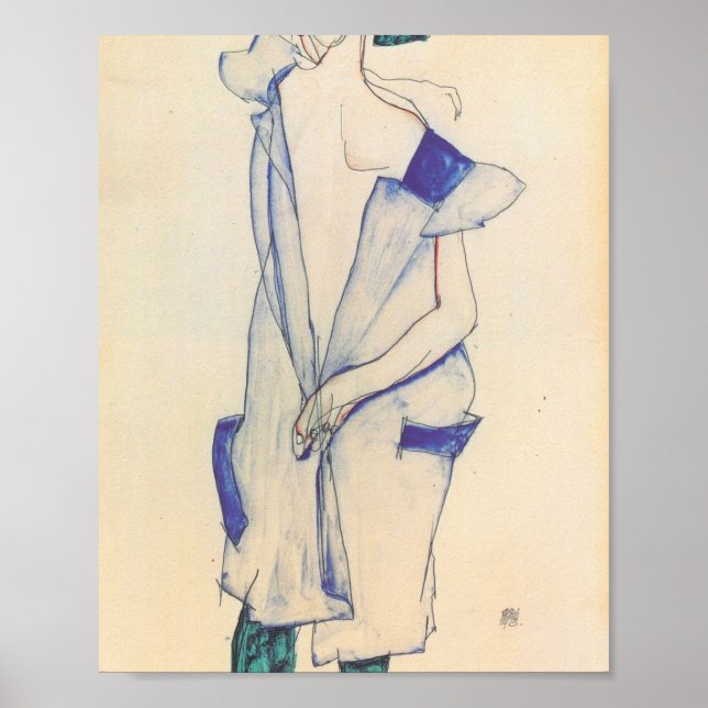 Póster Egon Schiele - Chica Permanente En Azul Y Verde (Frente)