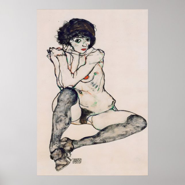 Póster Egon Schiele Expressionism Print Sitzender (Frente)