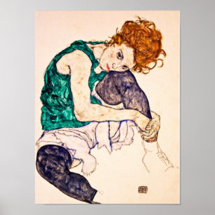 Póster Egon Schiele - mujer asentada con las piernas