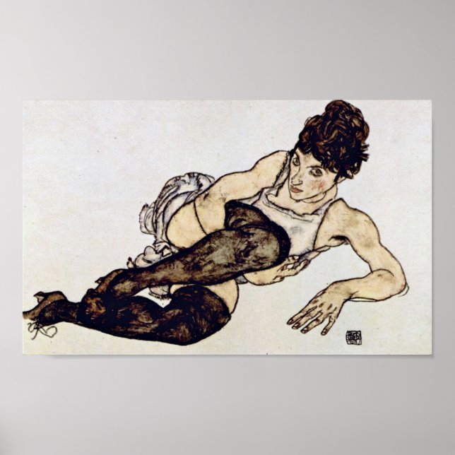 Póster Egon Schiele - Mujer con valores verdes (Frente)