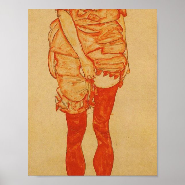 Póster Egon Schiele - Mujer De Pie En Rojo (Frente)