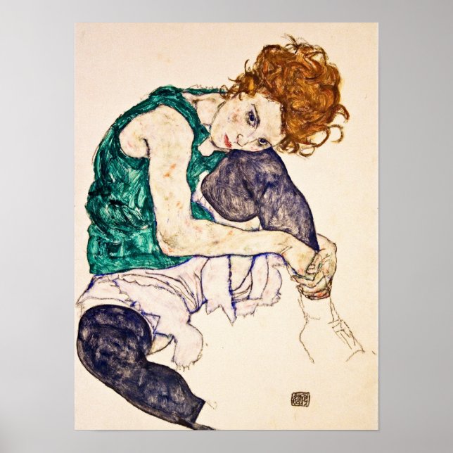 Póster Egon Schiele - Mujer sentada con piernas dispuesta (Frente)