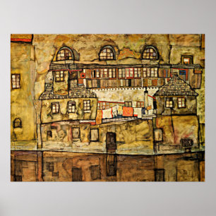 Póster Egon Schiele - Muro de la casa en el río