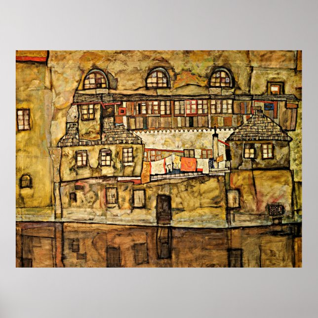Póster Egon Schiele - Muro de la casa en el río (Frente)