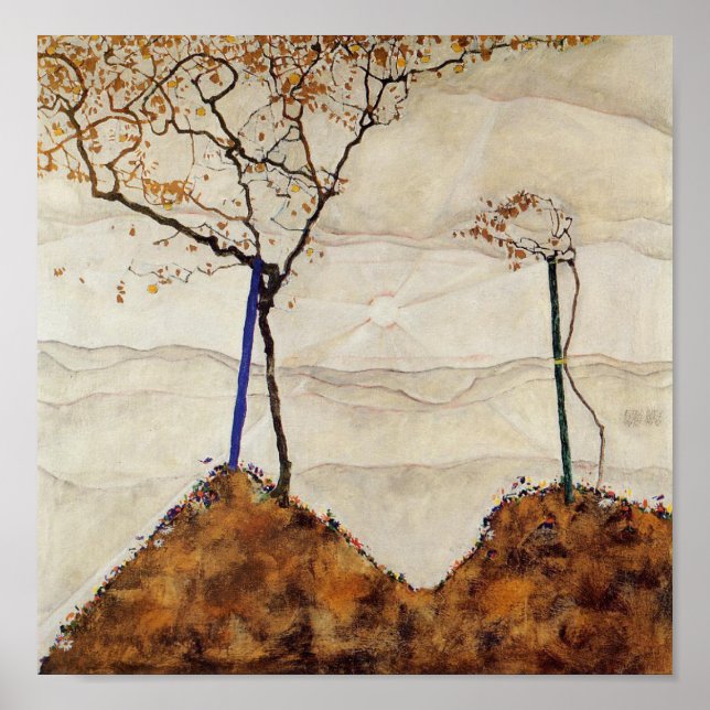 Póster Egon Schiele Otoño Sun Cae Árboles naturales (Frente)