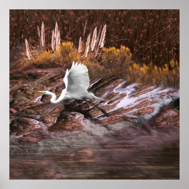 Póster Egret blanco el LAGO es la vida (Frente)