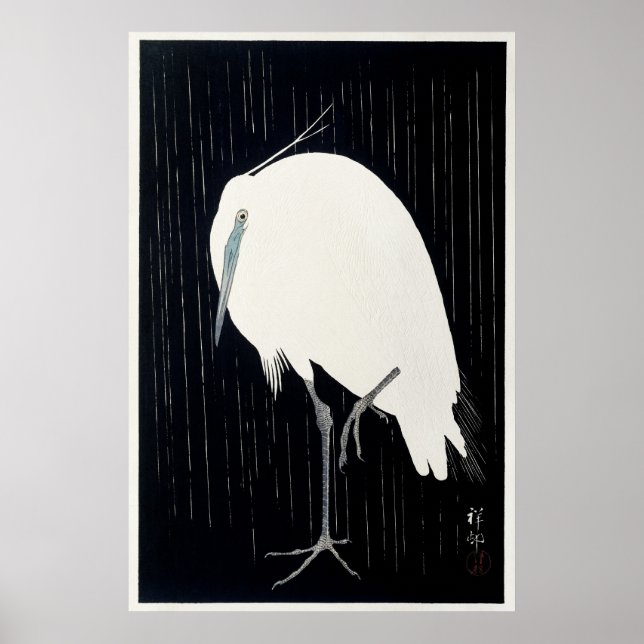 Póster Egret in the Rain por Ohara Koson (Frente)