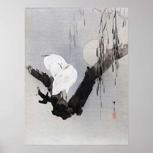 Póster Egrets in a Tree at Night, Watanabe Seitei (Frente)