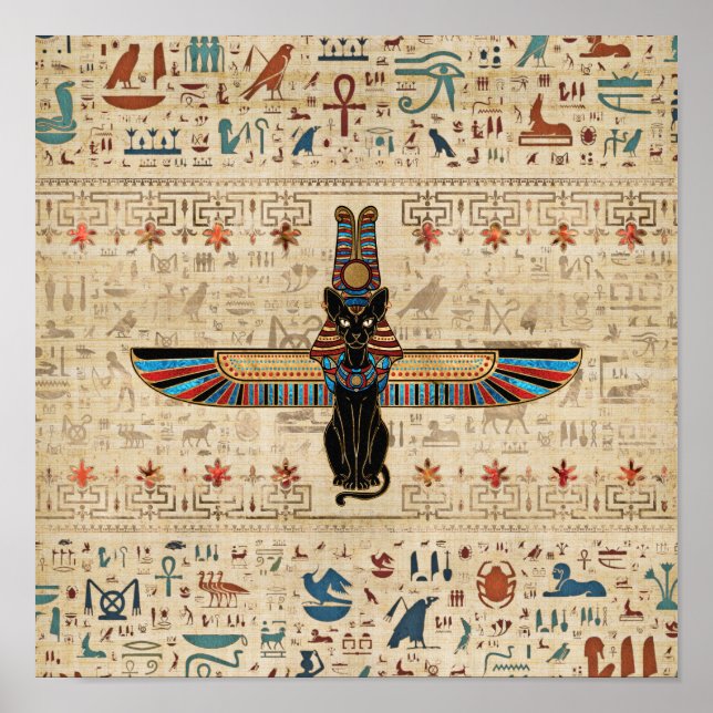 Póster Egyptian Cat - Bastet on papyrus (Frente)