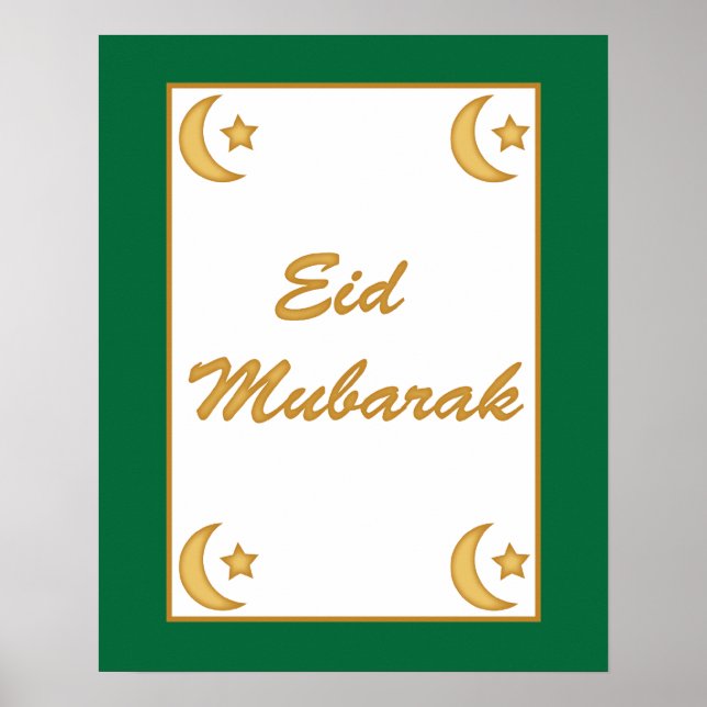 Póster Eid al Fitr Eid Mubarak Green Gold Moon Stars (Frente)