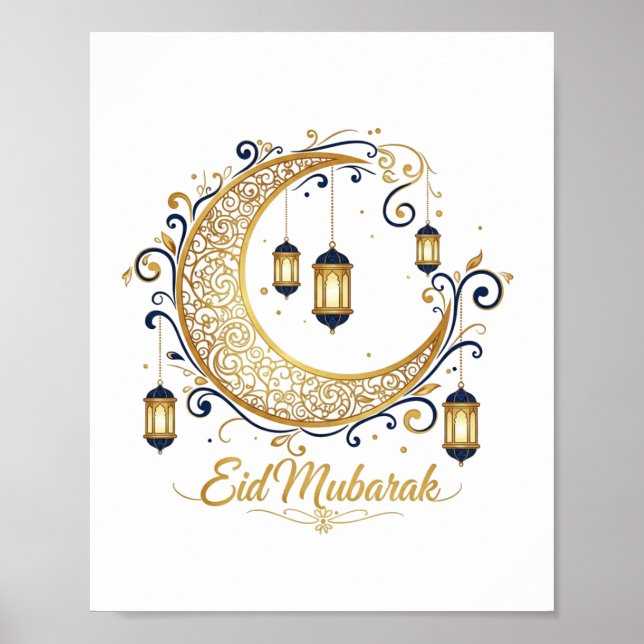 Póster  Eid Mubarak Media Luna Dorada  (Frente)