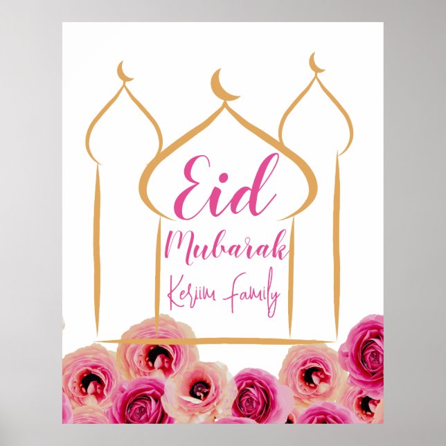 Póster Eid Mubarak Rosa de la Mezquita Dorada florece mor (Frente)