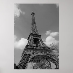 Póster Eiffel nublado en blanco y negro, 2015