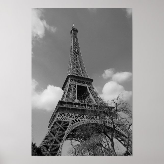 Póster Eiffel nublado en blanco y negro, 2015 (Frente)