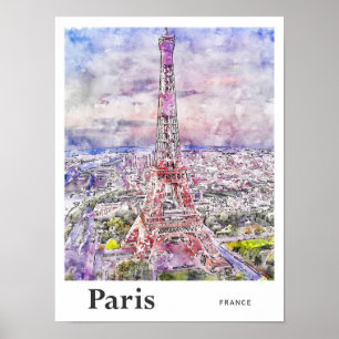 Póster Eiffel París Francia Traje la mano de la acuarela
