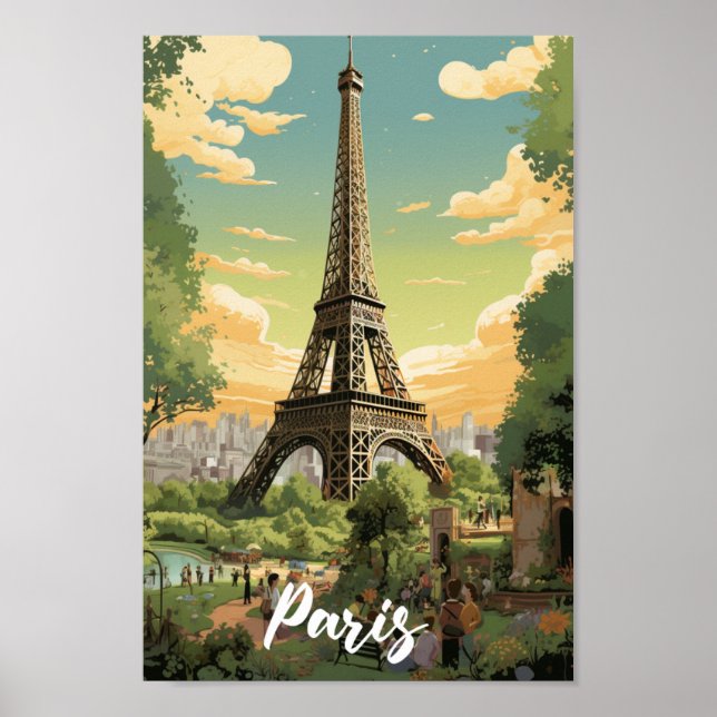 Póster Eiffel Paris Francia Viaje Famoso Viaje Lugar (Frente)