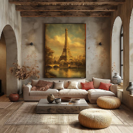 Póster Eiffel Tower Paris – Mid-Century Retro Vintage Tra