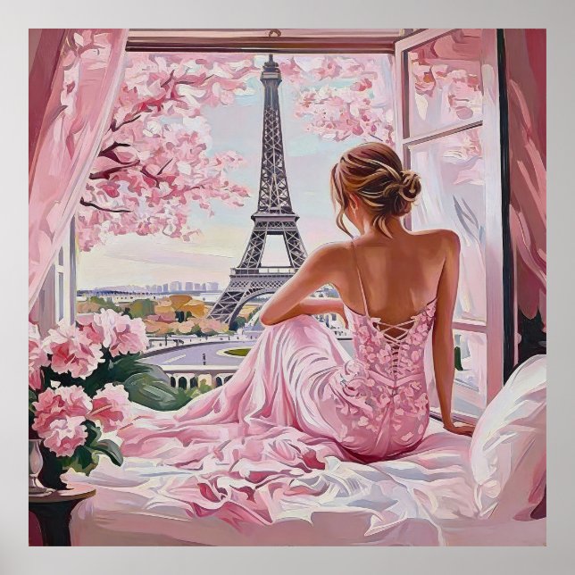 Póster Eiffel Tower View in Pink (Frente)