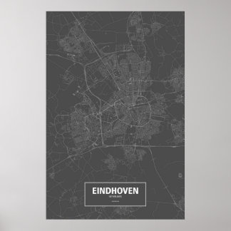 Póster Eindhoven, Países Bajos (blanco sobre negro)